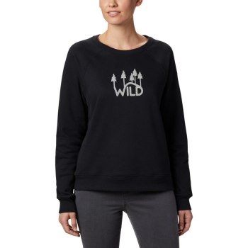 Columbia Ženske Majice S Kapuljačom - Hart Mountain Long Sleeve Graphic Crew Crne | ZCDT-16475